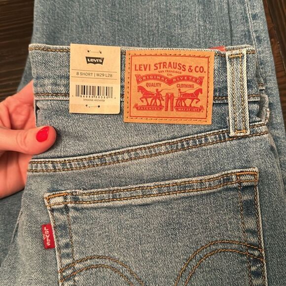 Levi’s Womens High Rise Wedgie Straight Leg Raw Hem Denim Blue Jeans - Picture 8 of 12